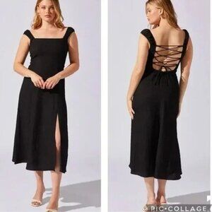 ASTR the Label Crinkle Midi Dress Size Small Black